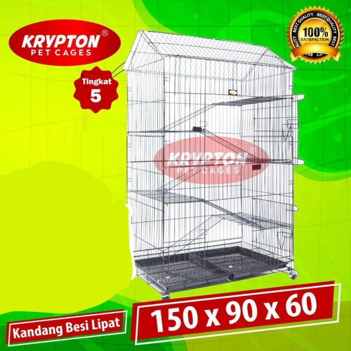 Kandang Kucing Tingkat 5 Extra Jumbo 150X90X60 + Roda Model Rumah