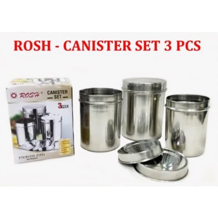 Rosh Canister Set 3Pcs Stainless Toples Kaleng Tempat Teh Kopi Gula