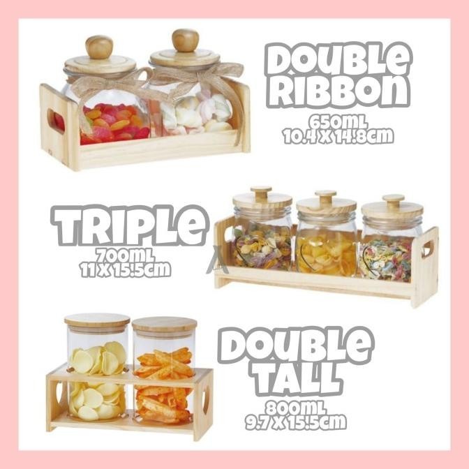 [Cod] Tempat Bumbu Dapur Set Kaca Kayu Toples Nampan Wooden Glass Jar Set