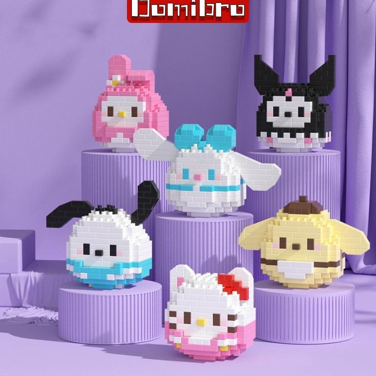 Domibro Mainan Brick Diy Sanrio Kuromi Mini Lotso Nano Block Susun Edukasi Mainan Anak Perempuan [Pr