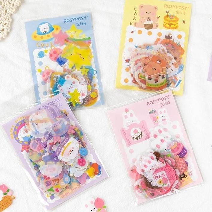 

Sticker Pvc 40 Pcs Korean Bear & Friends Anti Air Bujo Aesthetic Scrapbook Promo