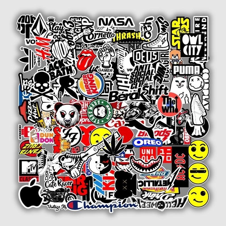 

64 Pcs Stiker Aesthetic Stiker Pack Series Black White Anti Air Untuk Hp Laptop Helm Tumbler Motor Brand Band Hype Stiker Sticker Pack Random Hypebeast - K26 Gratis Ongkir
