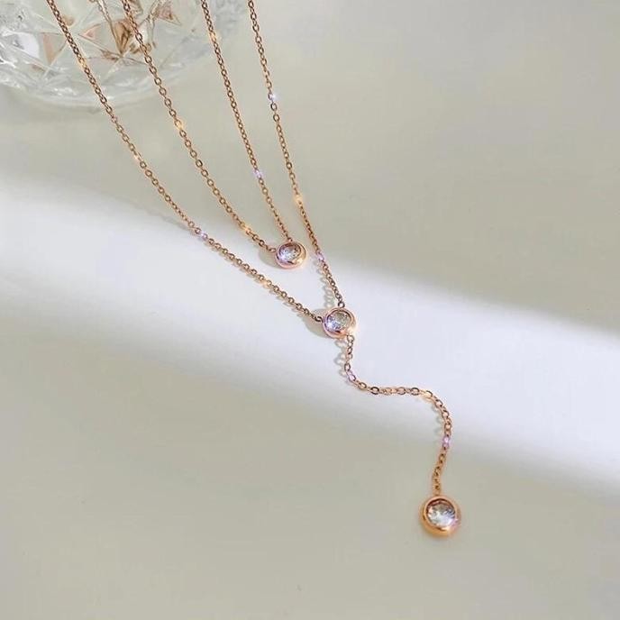 kalung titanium 2layer impor anti karat/kalung 2 layer