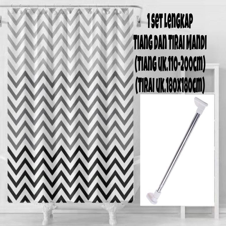 [PROMO] (1 set) Tirai kamar mandi plus Tiang kamar mandi / Tiang gorden+Tirai shower curtain