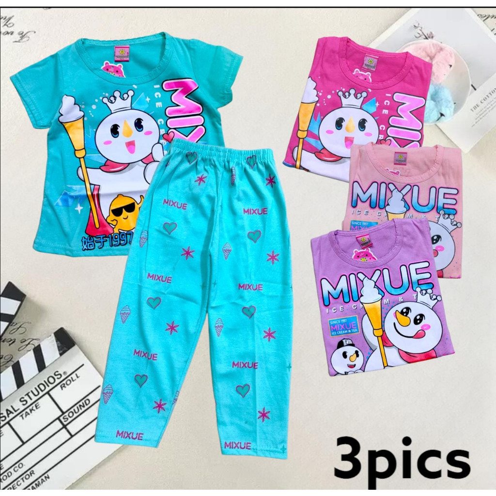Baju Anak Premium // Promo 3pcs Baju Mixue Anak Perempuan Celana Panjang Buat Usia 2-10 Tahun