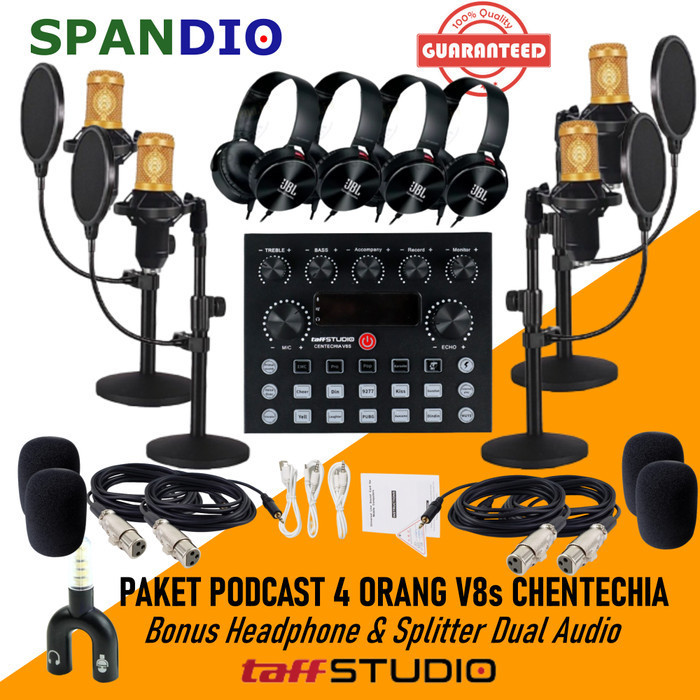 Paket Podcast 4 Orang Mic Microphone Bm800 Mixer V8S Headset Lengkap