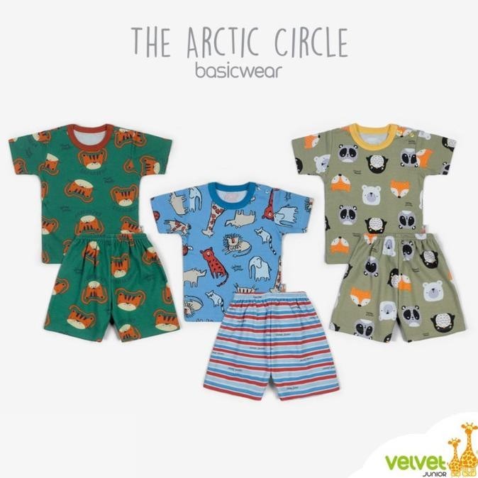 Velvet Junior Motif Terbaru Kancing Pundak + Celana Pendek - 3pcs