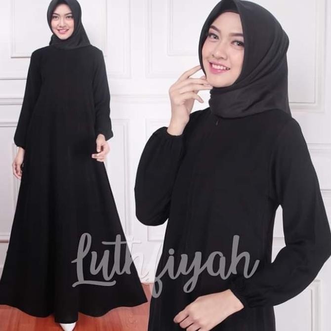 Gamis Hitam polos jetblack / Gamis katun/ Abaya hitam