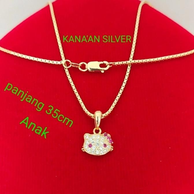 kalung anak italy+liontin hello kitty perak 925 lapis emas kuning