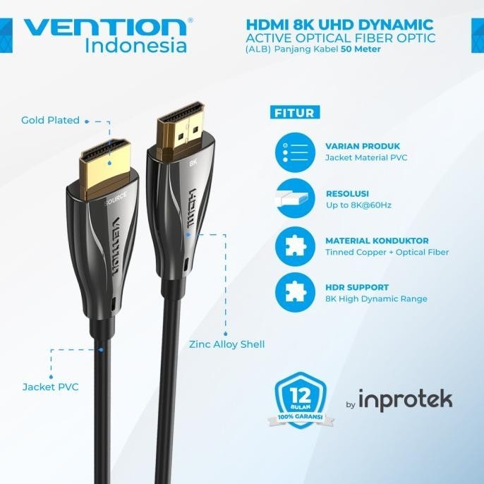 Vention 50M Kabel Hdmi Fiber Optic Active 2.1 Male To Male 8K Uhd Hdr