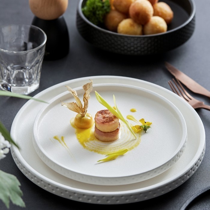 Piring Keramik Putih Hitam / Piring Keramik Estetik Foto / Mangkok