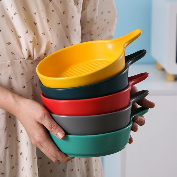 Nordic Bowl Mangkok Makan Keramik Korea Handle Oven Mie Soup Salad Sup