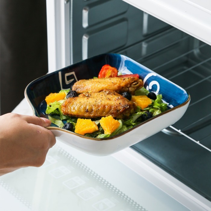 Piring Keramik Saji Panggang Makanan Oven Safe Gaya Nordic Kotak