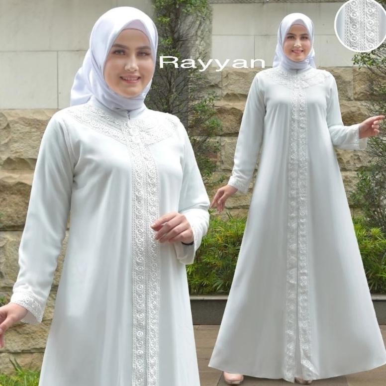 promoo baju muslim putih wanita / busana muslim umroh haji / baju gamis putih tulang /gamis wanita l