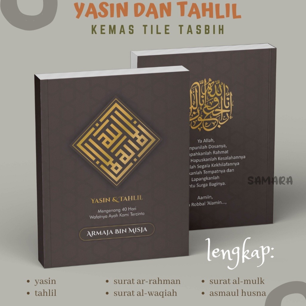 CETAK BUKU YASIN DAN TAHLIL SOFTCOVER CUSTOM FOTO ALMARHUM LENGKAP DOA MENGENANG 40 HARI 128 HALAMAN