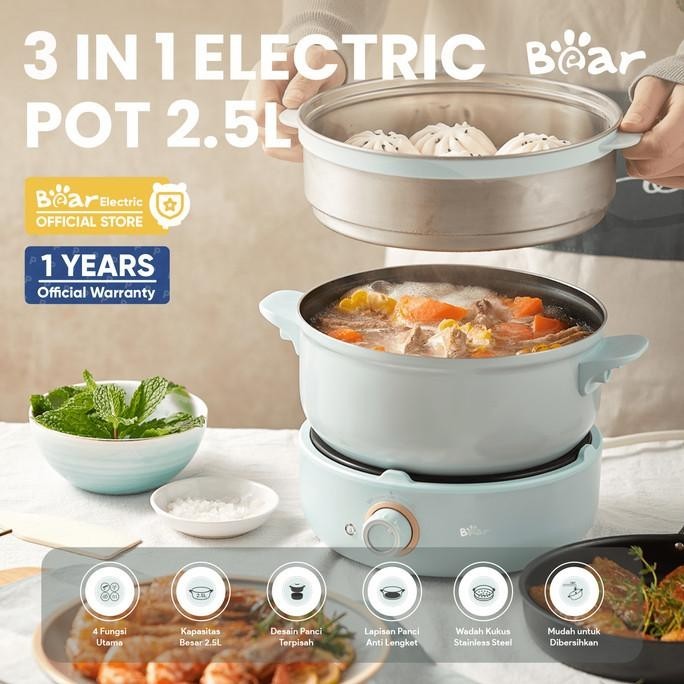 BEAR 3 in 1 Electric Pot 2.5L / Panci Elektrik Multifungsi