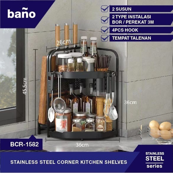 RAK BUMBU STAINLESS HITAM 2 SUSUN