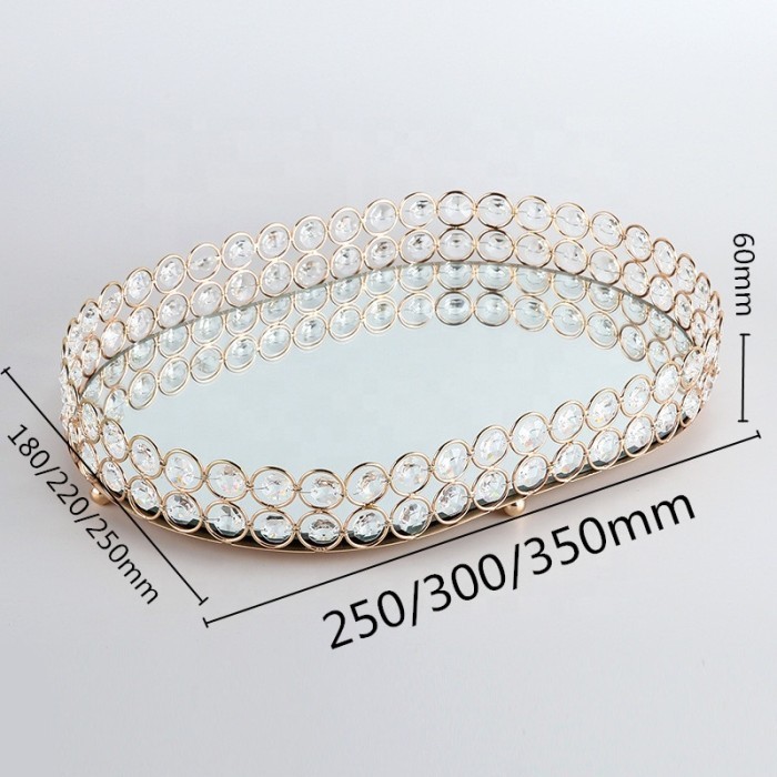 CRYSTAL GOLD OVAL DECORATIVE SERVING TRAY NAMPAN KRISTAL KACA