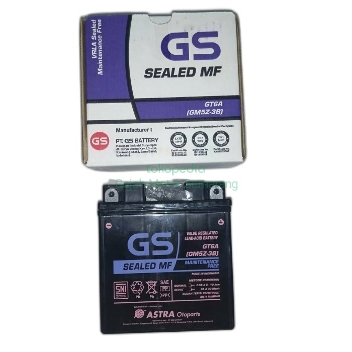 Accu Kering Gs Gt6A Aki Kering Motor Supra Lama , Mio Carbu , Megapro
