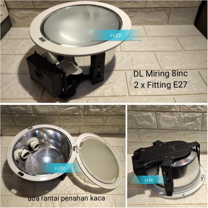 Lampu Downlight Kaca Miring 8 inch Putih Kap Plafon 8 in Fitting E27