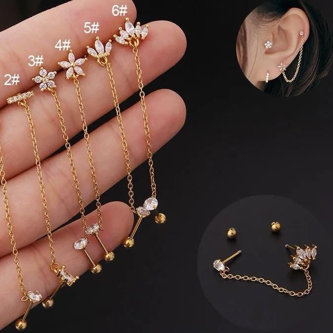 Anting Rantai Piercing Stainles Stell / Earing Piercing Rantai Stainles Stell Emas Dan Sier