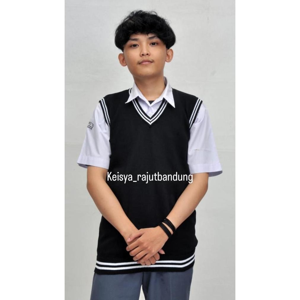 LI34 keisya vest rompi rajut knit list korea  bahan tebal premium/seragam sekolah SMP/SMA/kantor/uni