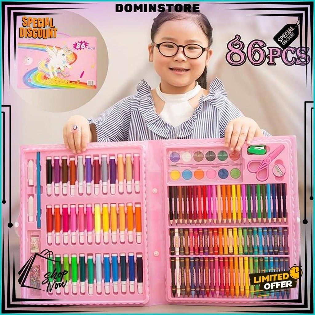 

Stationary Set Isi 86 Pcs Pensil Crayon Warna Cat Air / Perlengkapan Sekolah Menggambar Anak / Alat Warna Sale