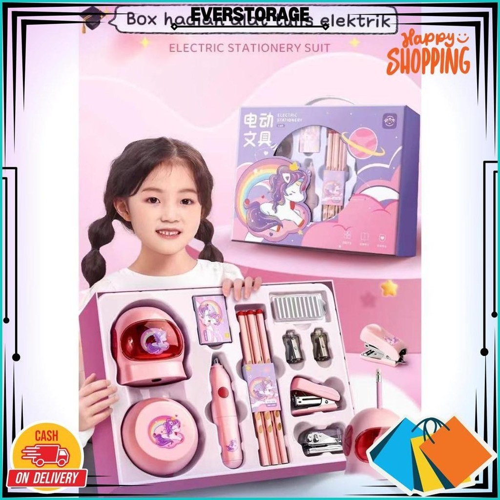

Electric Stationery Set / Set Alat Tulis Elektrik Rautan Penghapus Vacuum Pensil 11 In 1 Pink Biru Best Seller