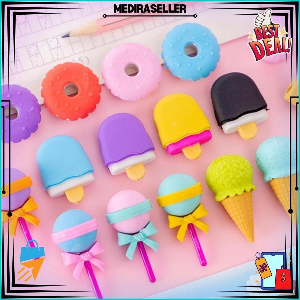 

Penghapus Pensil Karakter Sweet Shop Cone Lolipop Ice Cream Donut Set 4 Promo