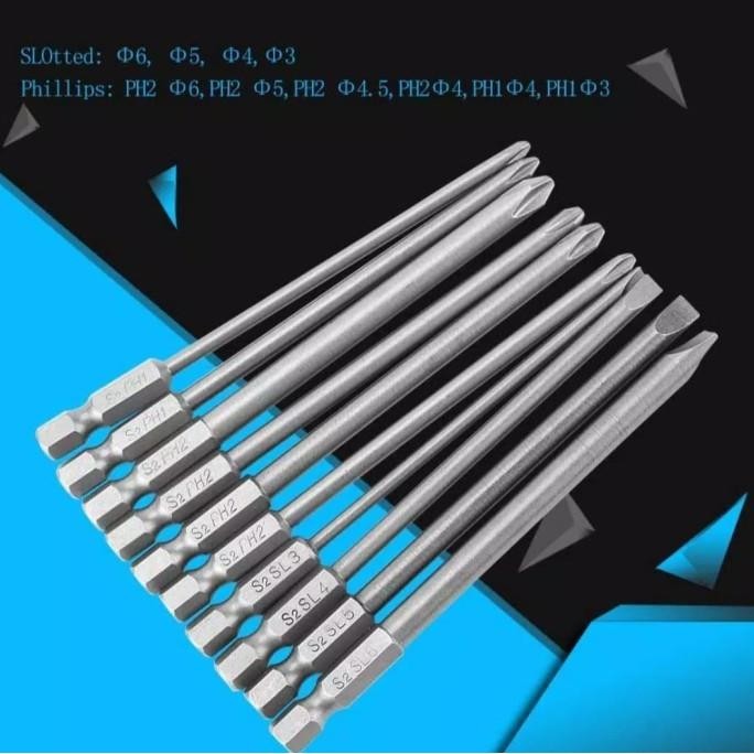 Set 10Pcs Mata Obeng Magnetik Panjang 100Mm