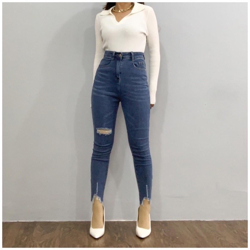[Bahan halus dan Nyaman] [LUXE.DLABEL] - E17 Jeans Celana panjang Highwaist wanita Jeans premium