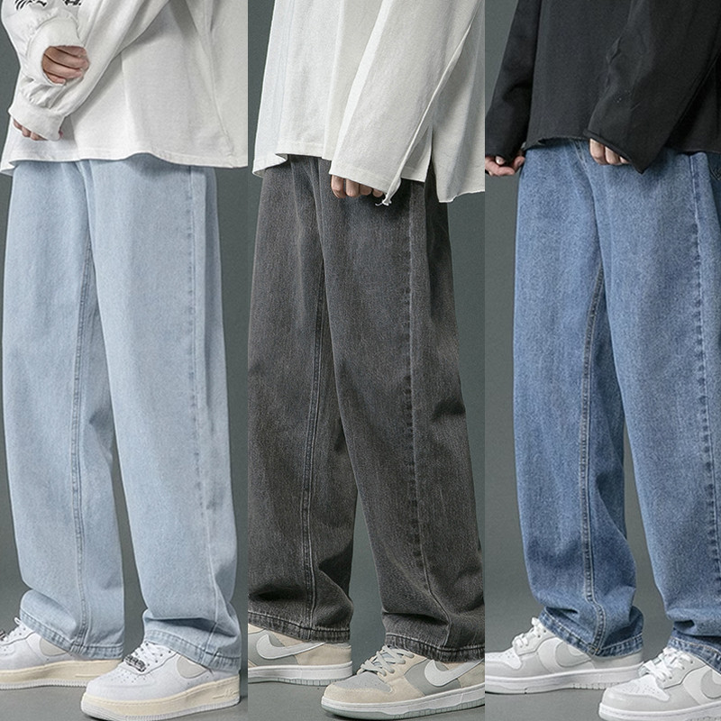 [Bahan halus dan Nyaman] Celana jeans pria baggy pants korean style oversize loose pants blue jeans
