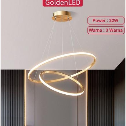Golden LED Lampu Plafon 3 Warna Lampu Gantung 2 Ring Lampu Plafon ,