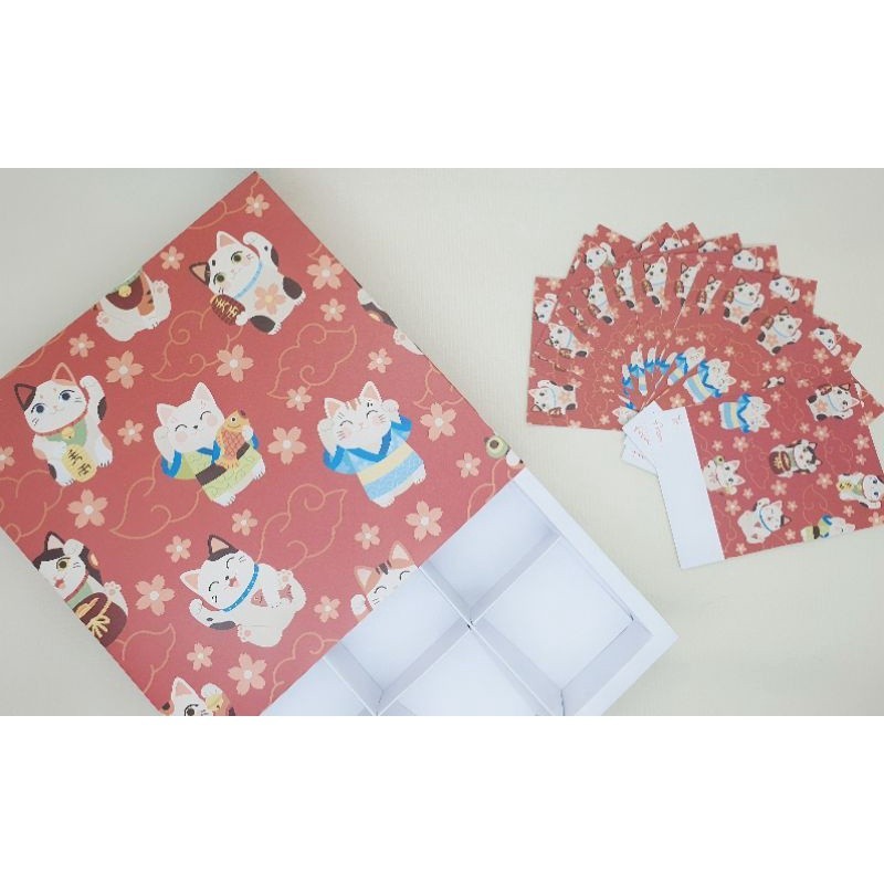 

5 pcs dus box slop putih imlek motif lucky cat II sekat 9 size 7.5 cm