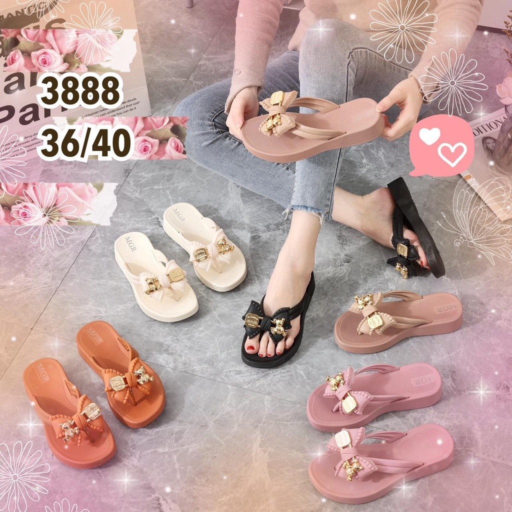 Sandal Karet Wanita // [NEW]Sandal Jepit Wedges Karet Wanita Korea Gesper Bear Pita Hak 3cm cantik