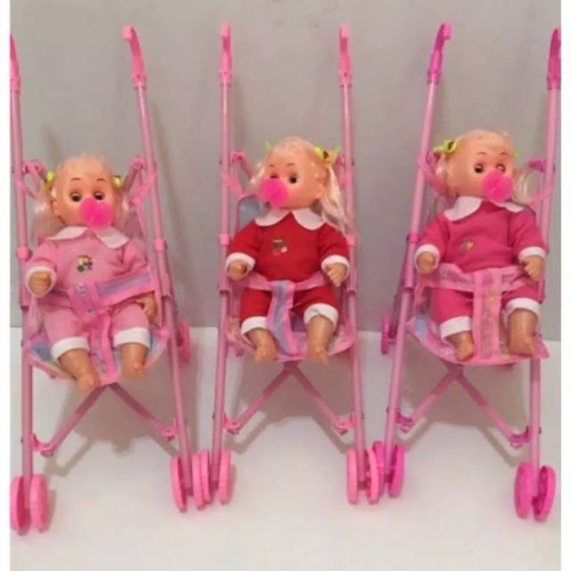 Promo Boneka // MAINAN KERETA DORONG SET BONEKA DOT NANGIS STROLLER BAYI DOT NANGIS