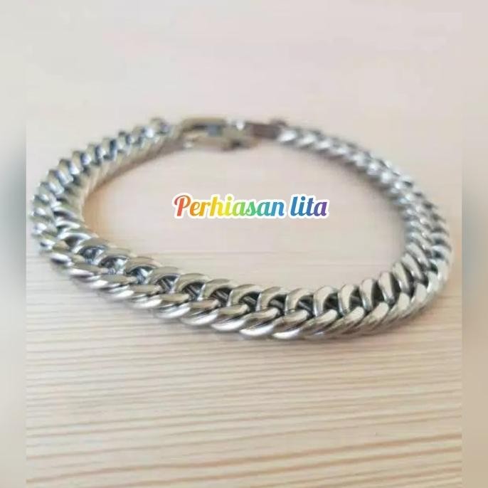 Gelang Rantai Pria Titanium Silver