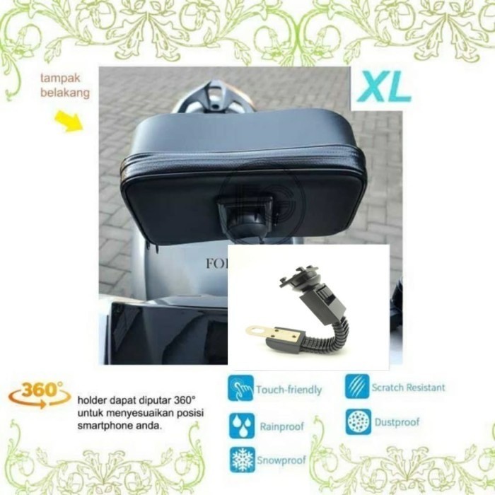 Holder Hp Motor Spion Waterproof + Kanopi Bracket Full Metal Size Xl