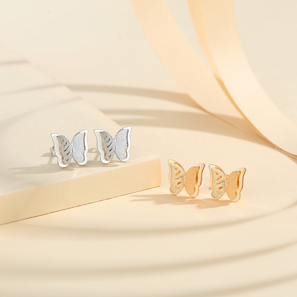 LM007  [COD] Anting Stud Titanium Steel Untuk Anti Karat Wanita Kupu-Kupu Aksesoris Fashion Anting