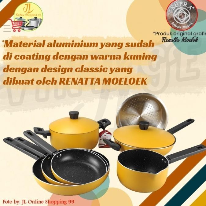 [Baru] Panci Set 9Pcs Retro Kuning By Renatta Moeloek Supra / Cookware Set