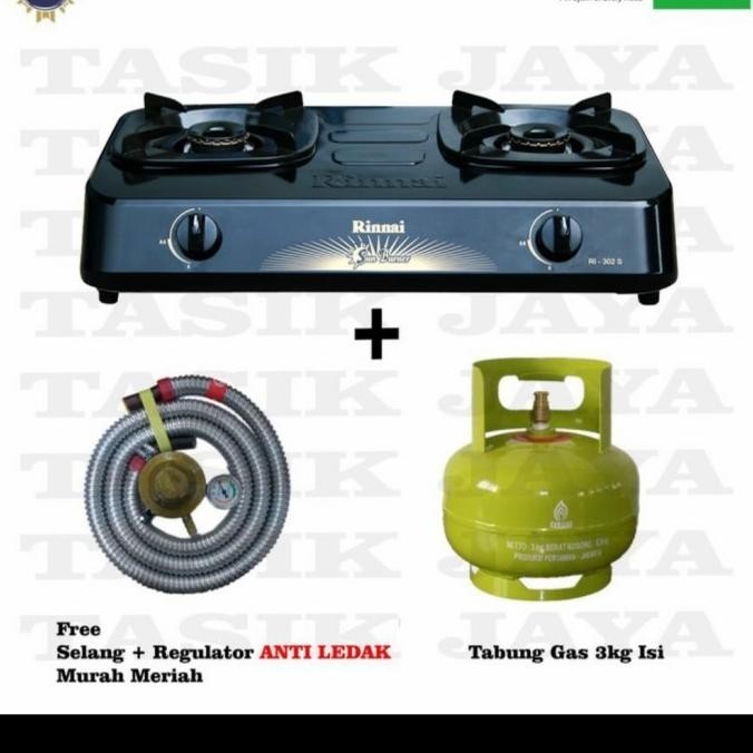 [New] Rinnai 2 Tungku Ri 302 S Paket Kompor+ Tabung Gas+Selang Regulator