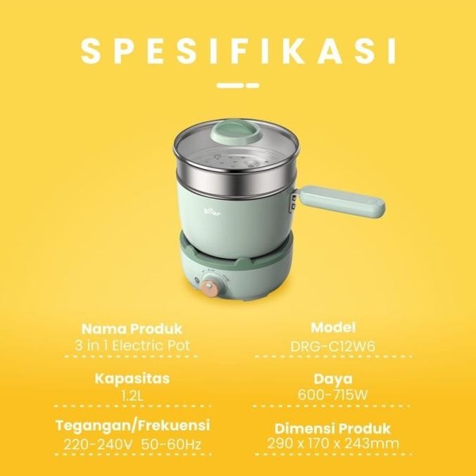 [Promo] Panci Elektrik Multifungsi Bentuk Bear 3 In 1, Electric Pot 2.5L