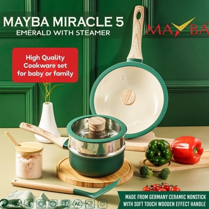 [Ready Stock] Panci Set Mayba Aesthetic Anti Lengket Keramik Mutiara