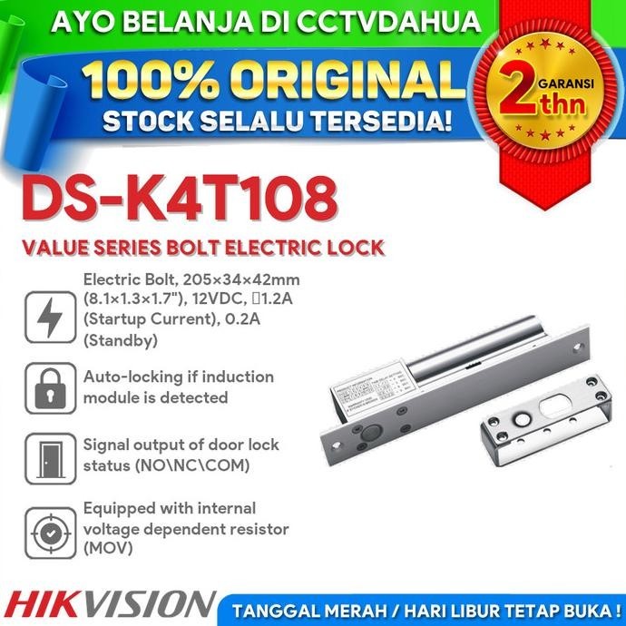 [Ready Stock] Hikvision Ds-K4T108 Value Series Bolt Electric Lock