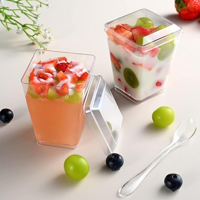 Cup Puding Love Kotak Segitiga Gelas Mika Pudding Agar Dessert 10 pcs