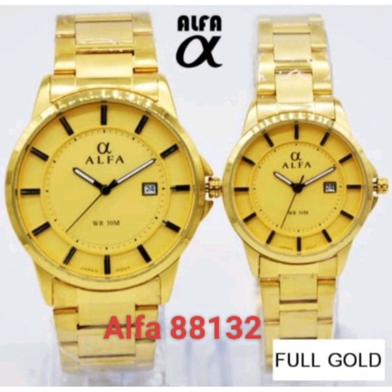 jam pria dan wanita Alfa 88132 gold tahan air original