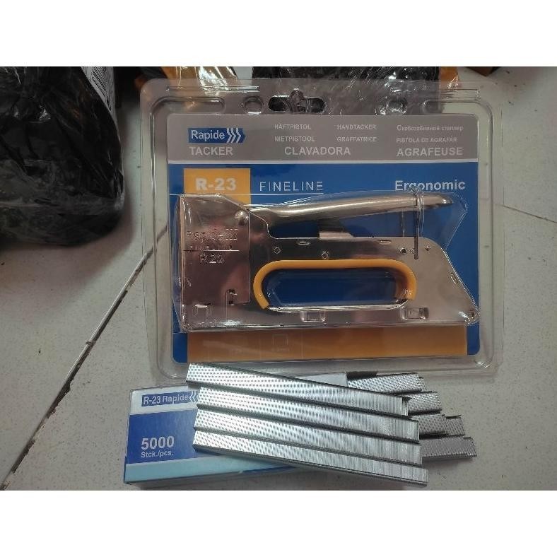 

Murah Paket Rapide Staples Tangan Plus Isi Staples 13/6, 13/8Mm 5000 Pcs/ Gun Tacker Rapide R23 / Rapide Gun Staples Jok Tenda Terpal Promo