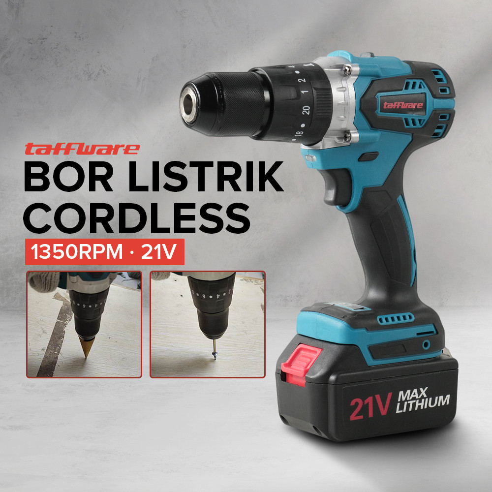 GS21 Taffware Bor Listrik Cordless Brushless 1350rpm 21v Lb176 Blue/black Or-i