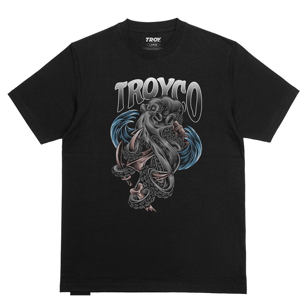 Troy Company Tshirt Black Kraken Sea of ​​Destruction - Kaos Pria Lengan Pendek Hitam MT 2232