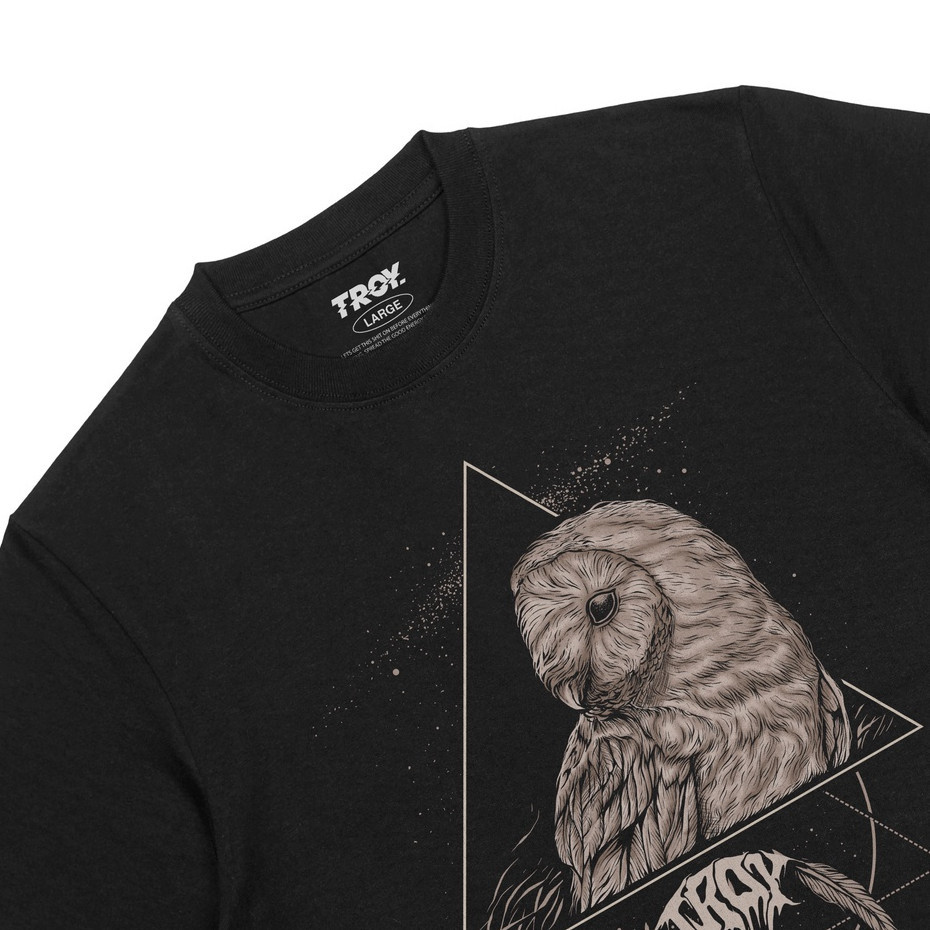 Troy Company T-Shirt Kaos Hitam Owl Series Three Feathers MT 2160